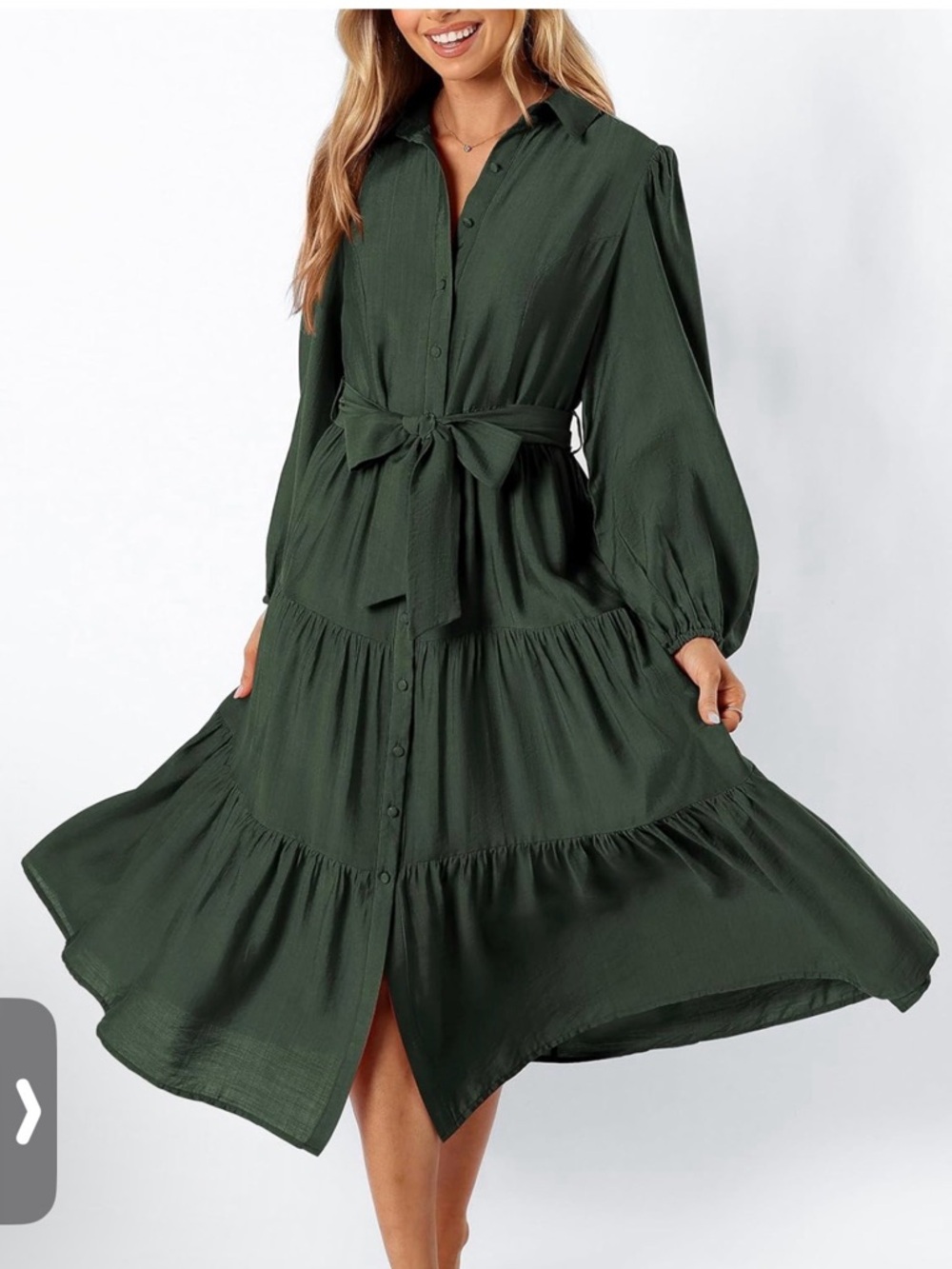 NWT Button-Front Midi Dress in Forest Green w/ belt, pockets sz S
